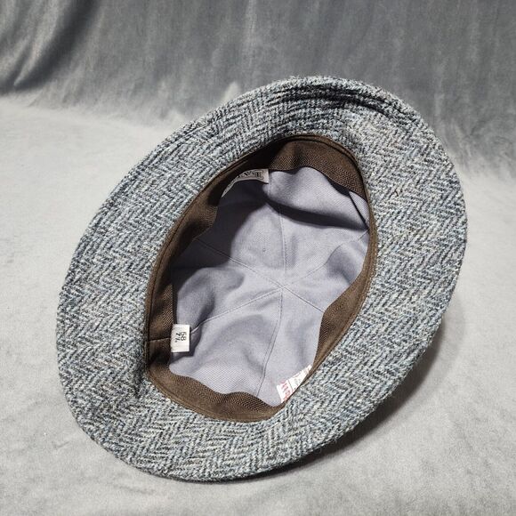 VTG Bates Deerstalker Harris Tweed Bluish Gray Herringbone Wool Hat Sz 58 7 1/8 - Picture 6 of 10